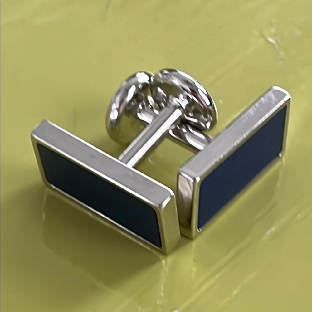 Silver And Blue Rectangular Cufflinks - image 3